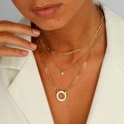 Collier Trombone Cercle de Famille avec Prénoms - Diamant [Plaqué Or 18ct]