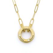 Collier Trombone Cercle de Famille avec Prénoms - Diamant [Plaqué Or 18ct]