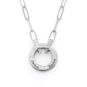Collar Personalizado de Cadena de Eslabones Círculo Familiar con Diamante [Plata de Ley]