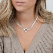 Familie Kring Visgraat Naam Ketting [Sterling Zilver]