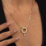 Family Circle Link Chain Name Necklace with 0.3ct Diamond [14 Karat Gold]