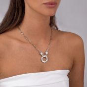 Family Circle Link Chain Name Necklace with Diamonds [Silver]