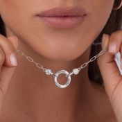 Family Circle Link Chain Name Necklace with Diamonds [Silver]
