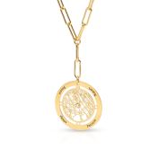 Collier Carte Cercle Familial avec Prénoms Stylé en Chaîne Maillons [Vermeil 18ct]