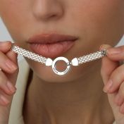 Familie Kring Visgraat Naam Ketting [Sterling Zilver]