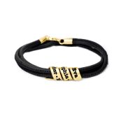Bracciale con Nomi di Famiglia - Pelle Scamosciata Nera [Placcato Oro 18kt]