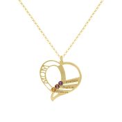 Collar de Piedra de Nacimiento Corazón de Familia con Nombre [Bañado en Oro de 18K]