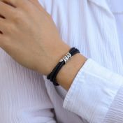 Bracelet Famille avec Prénoms pour Femme - Argent 925 [Daim Noir]