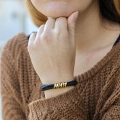 Bracciale con Nomi di Famiglia - Pelle Scamosciata Nera [Placcato Oro 18kt]