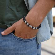 Family Tree Men Name Bracelet with 0.20 ct Black Diamonds - Black Onyx