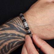 Familienbaum Herrenarmband aus Schwarzem Onyx mit Gravur
