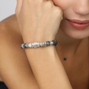 Family Tree Name Bracelet with Picasso Jasper Stones [Silver]