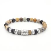 Family Tree Name Bracelet with Picasso Jasper Stones [Silver]
