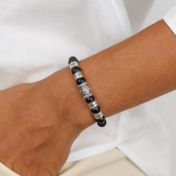 Family Tree Women Name Bracelet with Black Onyx Stones [Silver]