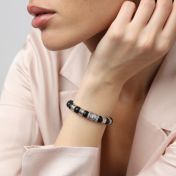 Pulsera Personalizada con Arbol Familiar y Piedras de Ónix Negro para Mujer [Plata de Ley]