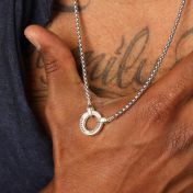 Father's Circle Box Chain Name Necklace - Silver