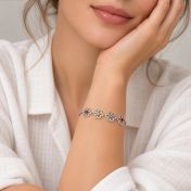 Flower Frame Birthstone Bracelet [Silver]