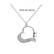 Collier du Coeur Résilient avec Pierre de Naissance et Noms [Argent 925] 