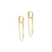 White Crystal Hoop Chain Earrings [18K Gold Vermeil]