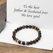 Bracelet Œil de Tigre Vert avec Prénoms pour Homme