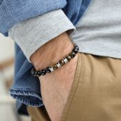Green Tiger Eye Men Name Bracelet with 0.20 ct Black Diamonds