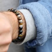 Bracelet Œil de Tigre Vert avec Prénoms pour Homme