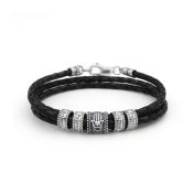 Hamsa Herrenarmband aus Sterlingsilber [Schwarzes Leder]
