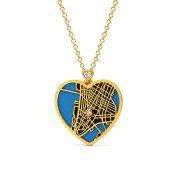 Collier Carte Liens du Cœur Silhouette Aqua avec Diamant Cœur - Plaqué Or 18ct