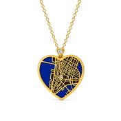 Ties of Heart Aqua Silhouette Map Necklace with Heart Diamond [18K Gold Plated]