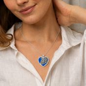 Ties of Heart Aqua Silhouette Map Necklace with Heart Diamond [Silver]