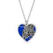 Ties of Heart Aqua Silhouette Map Necklace with Heart Diamond