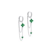 Double Chain Emerald Flower Hoop Earrings [Sterling Silver]
