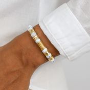 Bracelet Femme Boussole avec Pierres Howlite - Plaqué Or 18 ct