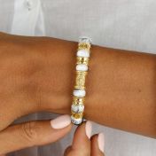 Bracelet Femme Boussole avec Pierres Howlite - Plaqué Or 18 ct