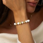 Howlite Birthstone Beaded Bracelet – Engraved Spheres [18K Gold Vermeil]