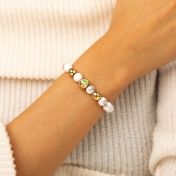 Howlite Birthstone Beaded Bracelet – Engraved Spheres [18K Gold Vermeil]