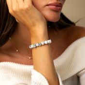 Howlite Birthstone Beaded Bracelet – Engraved Spheres [Silver]