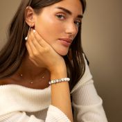 Howlite Birthstone Beaded Bracelet – Engraved Spheres [Silver]