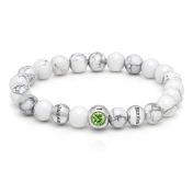 Howlite Birthstone Beaded Bracelet – Engraved Spheres [Silver]