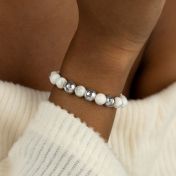 Howlite Beaded Bracelet - Engraved Spheres [Silver]
