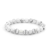 Damenarmband aus Howlith – gravierte Kugeln [Sterlingsilber]