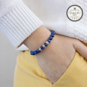 Armband aus Lapislazuli mit Gravur für Damen [Silber]