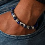 Herrenarmband aus Lapis Lazuli mit Nano-Bibel und Gravur [Silber]