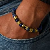 Herrenarmband aus Lapis Lazuli mit Nano-Bibel und Gravur [750er vergoldet]