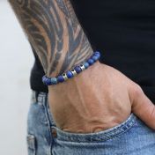 Lapis Lazuli Men Name Bracelet with 0.20 ct Black Diamonds 