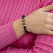 Pulsera de Mujer de Ónix y Piedra Volcánica con Nombre [Bañada en Oro de 18K]