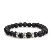 Custom Name bracelet with Lava mix stones and engravings of your choice on silver beads