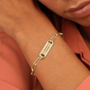 Paperclip Stil Armband mit graviertem Balken [750er vergoldet]