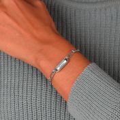 Link Chain Hexa Bar Engraved Bracelet - Moissanite Stones [Sterling Silver]