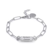 Bracelet Barre Hexa Gravée à Chaîne Trombone [Argent 925]